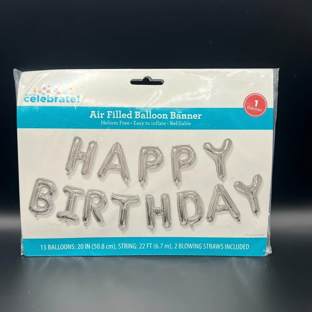Way to Celebrate Silver Happy Birthday Foil Balloon Banner 20in New